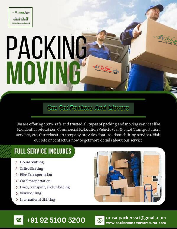 Professional Packers and Movers in Surat Adajan loading household items into moving truck – Om Sai Packers and Movers