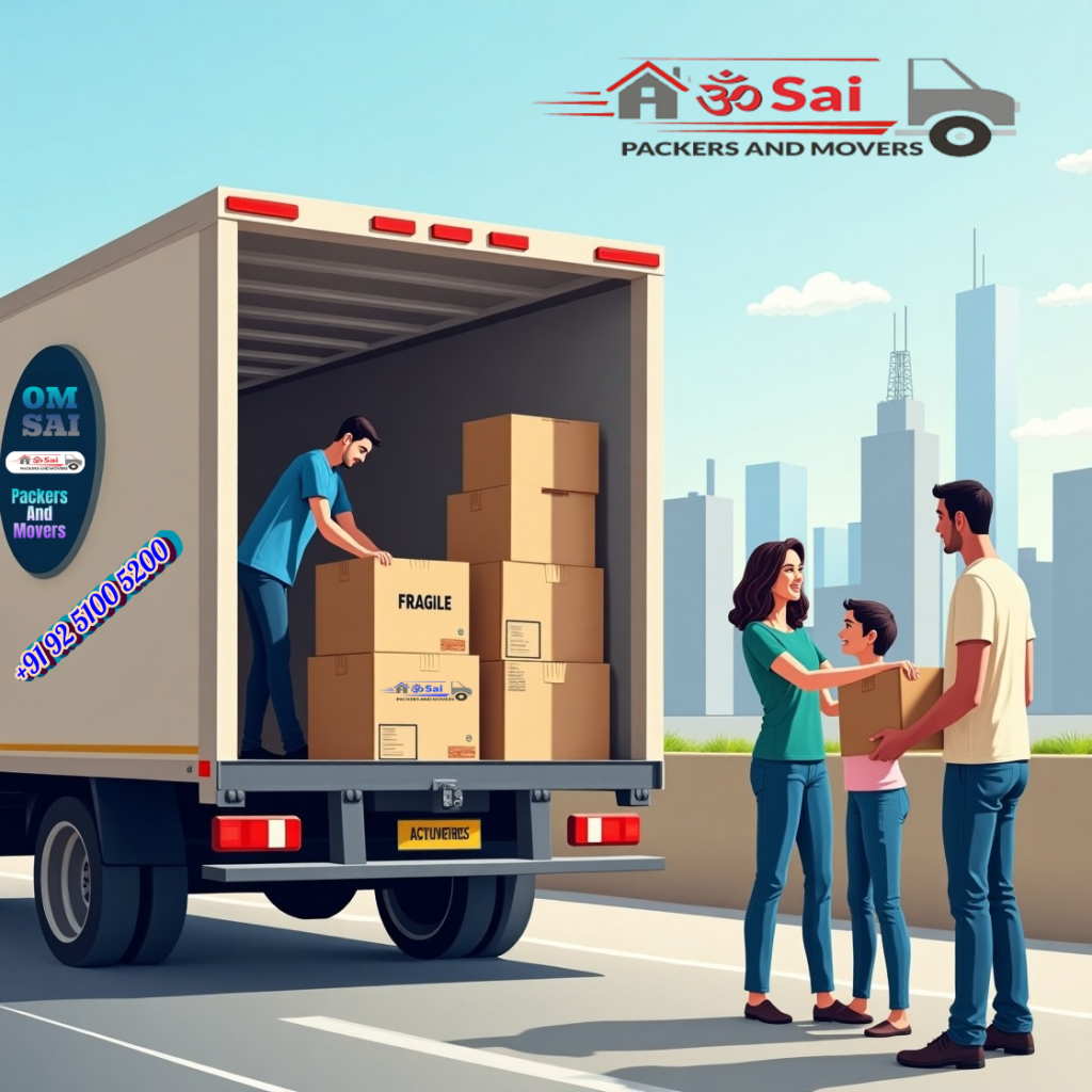 Om Sai Packers and Movers team loading household items into moving truck