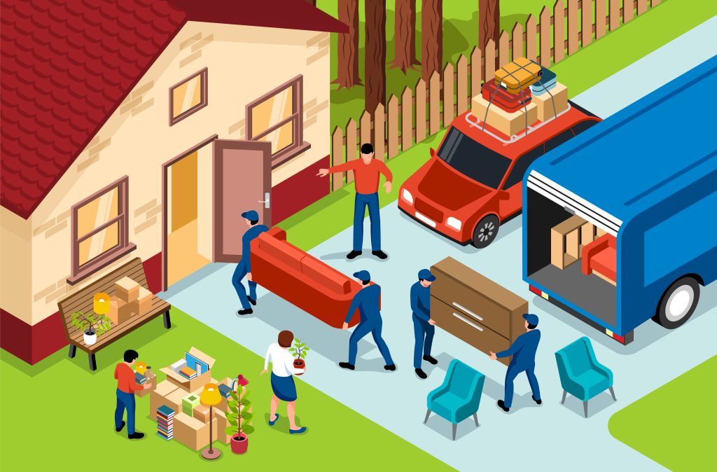 Professional packers and movers team loading household items into truck in Surat Adajan
